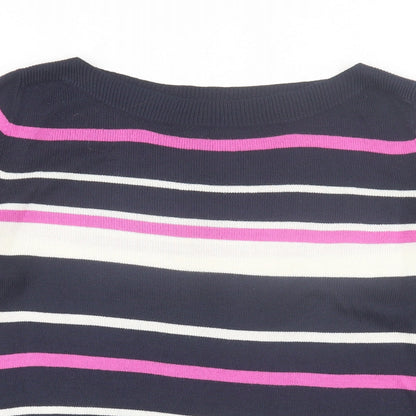 BHS Womens Blue Boat Neck Striped Acrylic Pullover Jumper Size 14