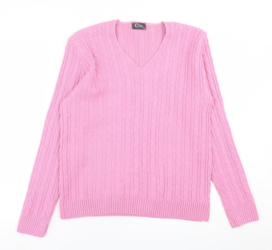 Womens UK Size S CHIC Pink Pullover Jumper