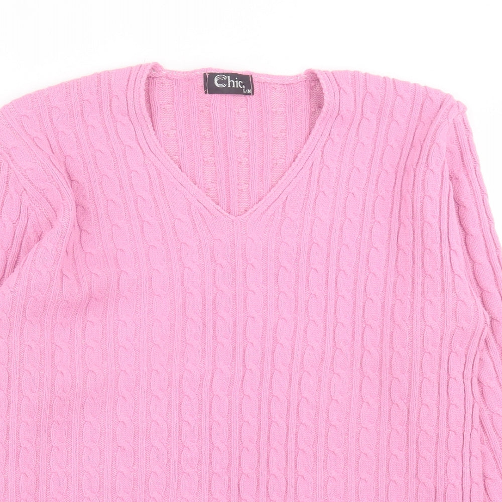 Womens UK Size S CHIC Pink Pullover Jumper