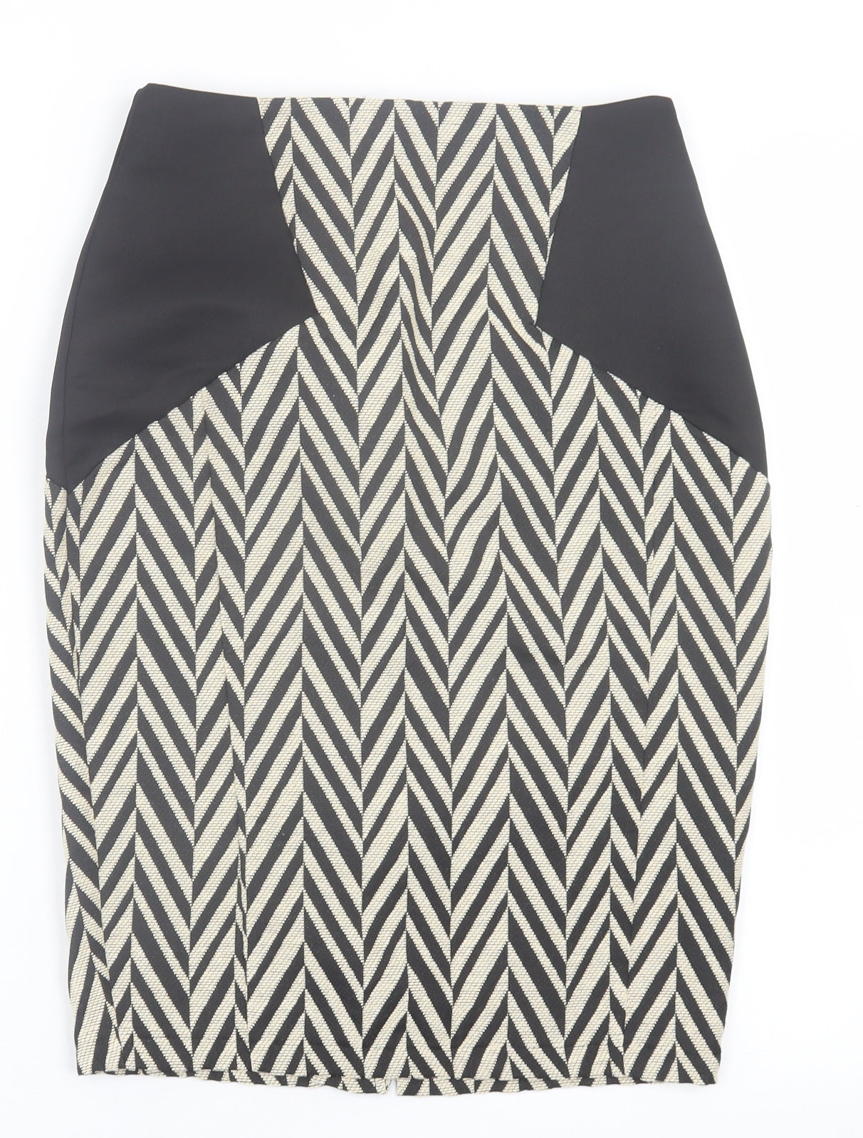 Angl Womens Beige Geometric Cotton A-Line Skirt Size S   Zip