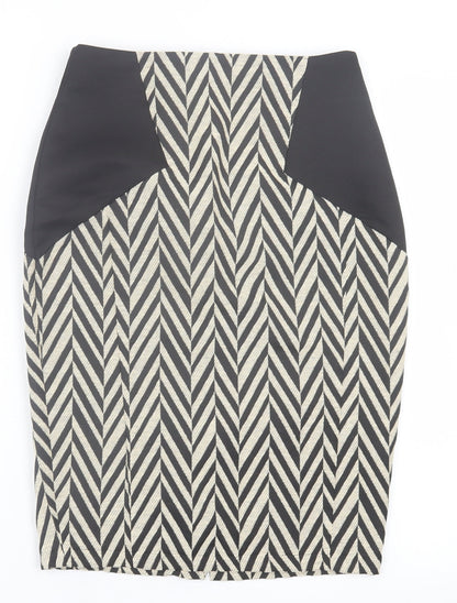 Angl Womens Beige Geometric Cotton A-Line Skirt Size S   Zip