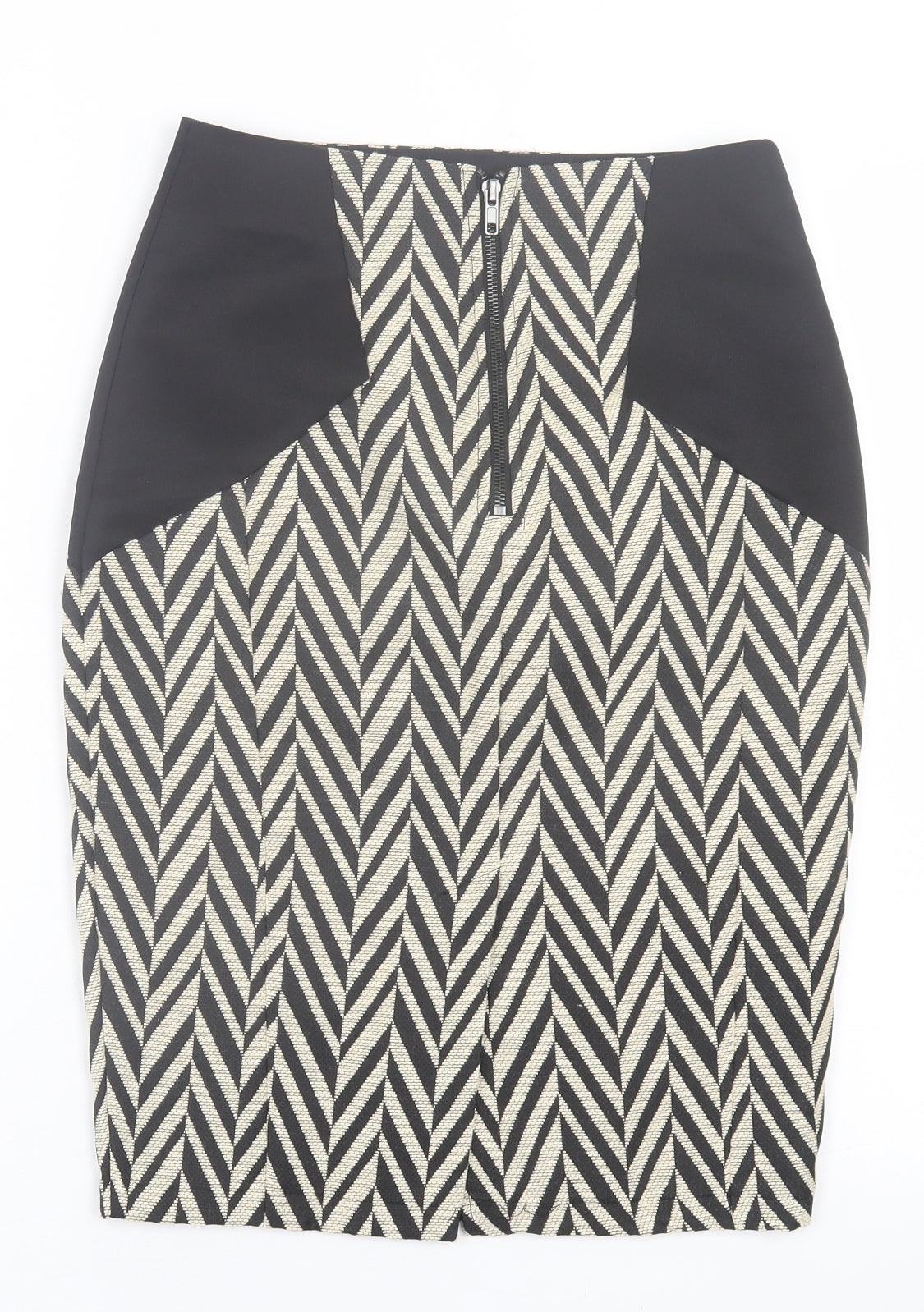 Angl Womens Beige Geometric Cotton A-Line Skirt Size S   Zip