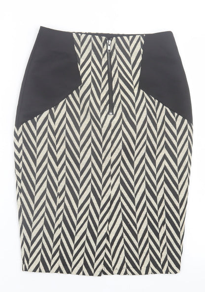 Angl Womens Beige Geometric Cotton A-Line Skirt Size S   Zip