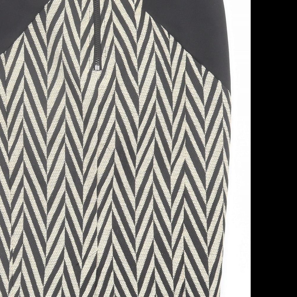 Angl Womens Beige Geometric Cotton A-Line Skirt Size S   Zip