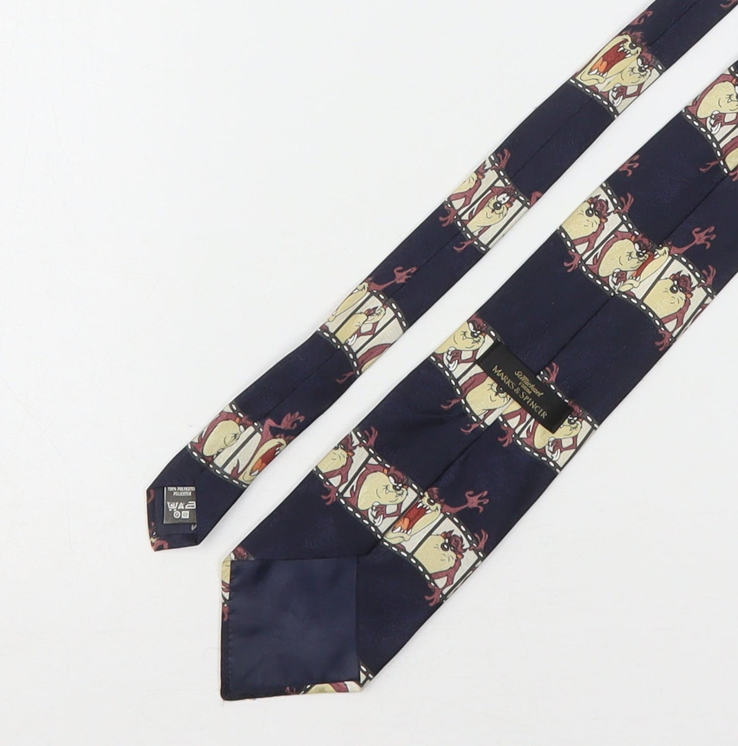 Marks and Spencer Mens Multicoloured Geometric Polyester Pointed Tie One Size - Tasmanian Devil