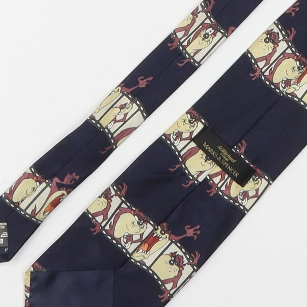 Marks and Spencer Mens Multicoloured Geometric Polyester Pointed Tie One Size - Tasmanian Devil