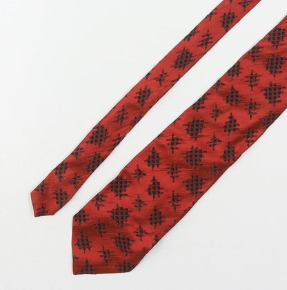 Piscador Mens Red Geometric Silk Pointed Tie One Size