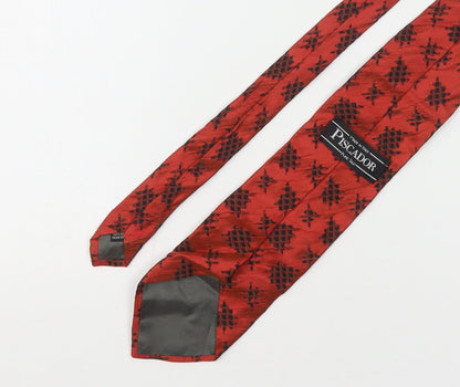 Piscador Mens Red Geometric Silk Pointed Tie One Size