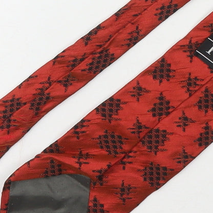 Piscador Mens Red Geometric Silk Pointed Tie One Size