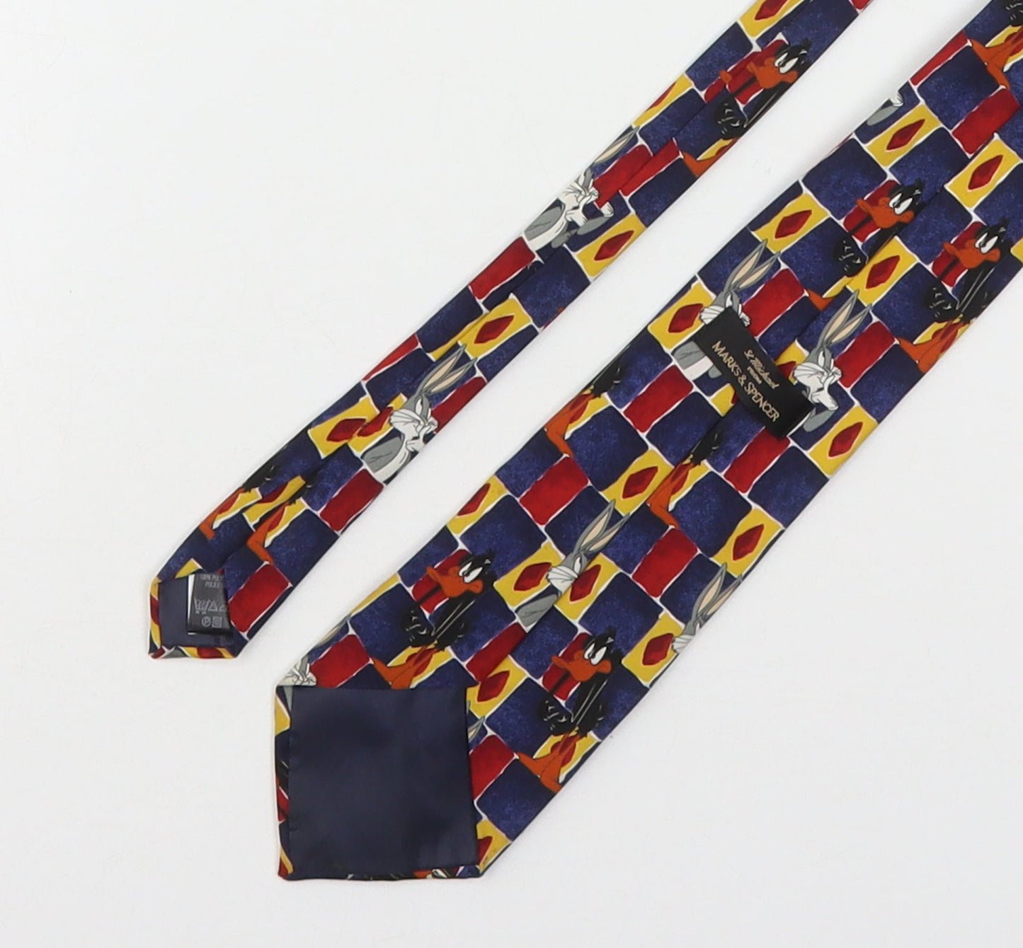 Marks and Spencer Mens Multicoloured Plaids & Checks Polyester Pointed Tie One Size - Looney Tunes