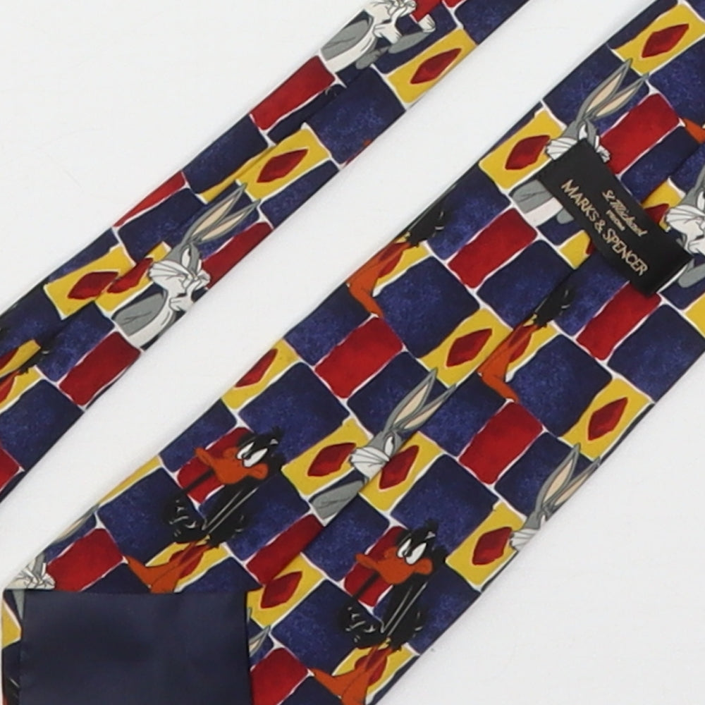 Marks and Spencer Mens Multicoloured Plaids & Checks Polyester Pointed Tie One Size - Looney Tunes