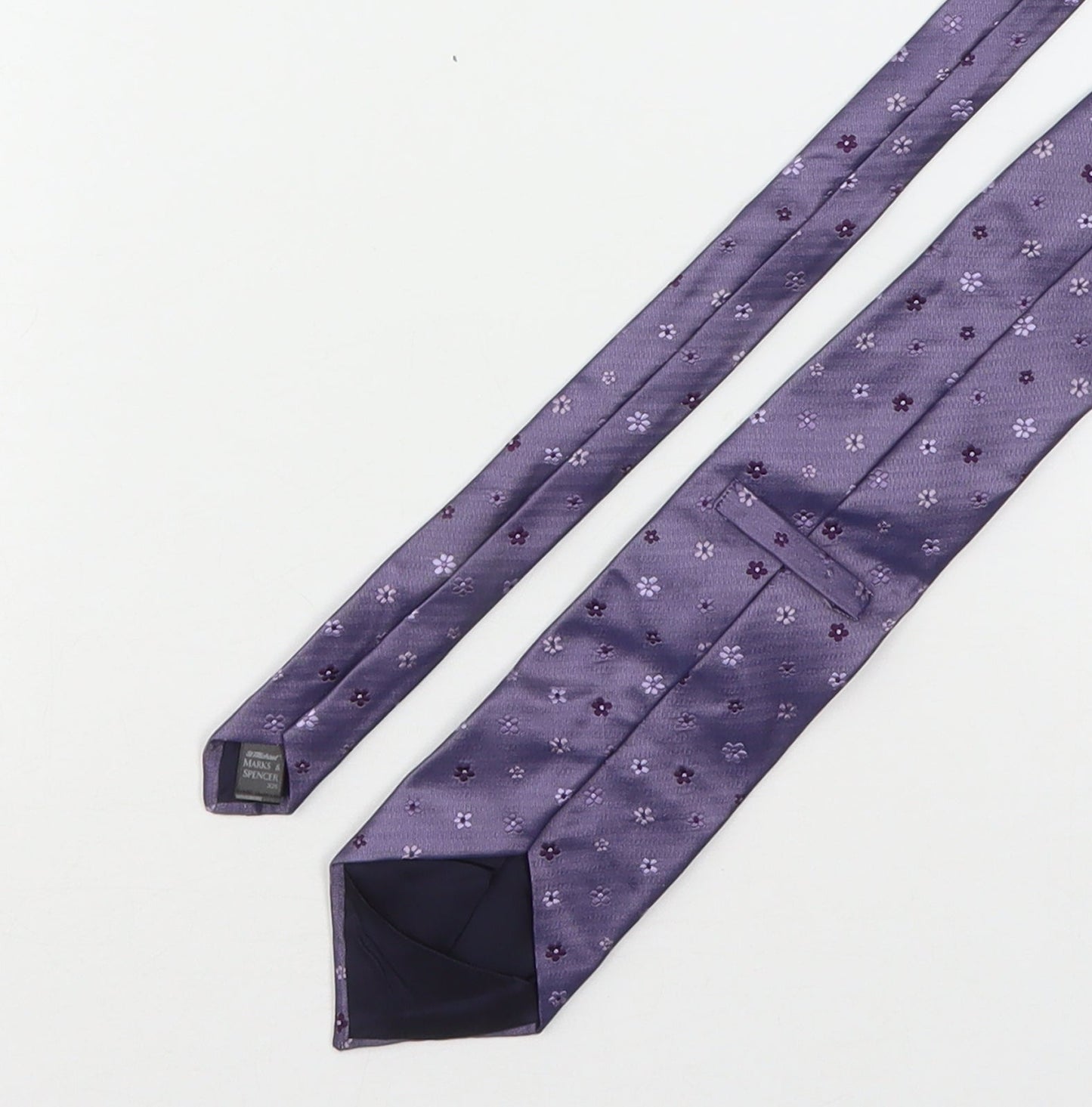 Marks and Spencer Mens Purple Floral Silk Pointed Tie One Size