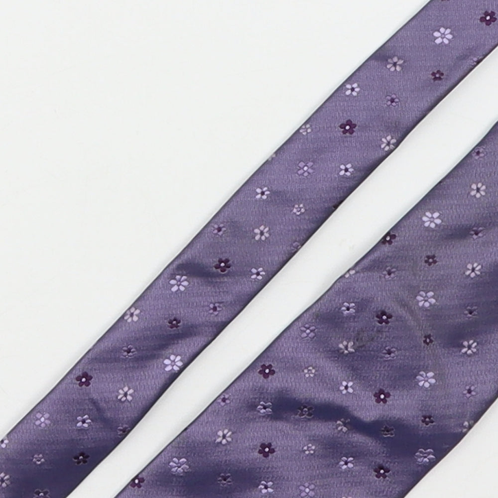 Marks and Spencer Mens Purple Floral Silk Pointed Tie One Size