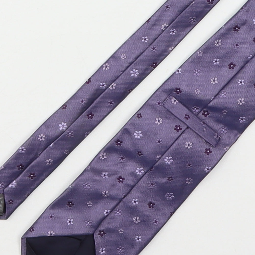 Marks and Spencer Mens Purple Floral Silk Pointed Tie One Size