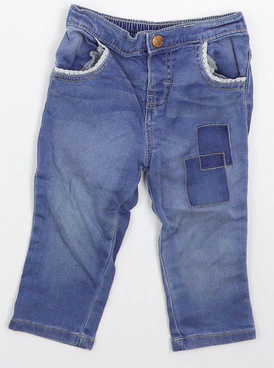 F&F Girls Blue  Cotton  Jeans Size 9-12 Months  Button