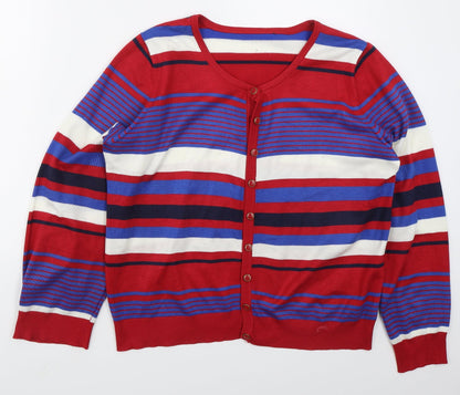 Mystify Womens Red Round Neck Striped Acrylic Cardigan Jumper Size L   - Blue