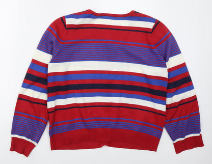 Mystify Womens Red Round Neck Striped Acrylic Cardigan Jumper Size L   - Blue