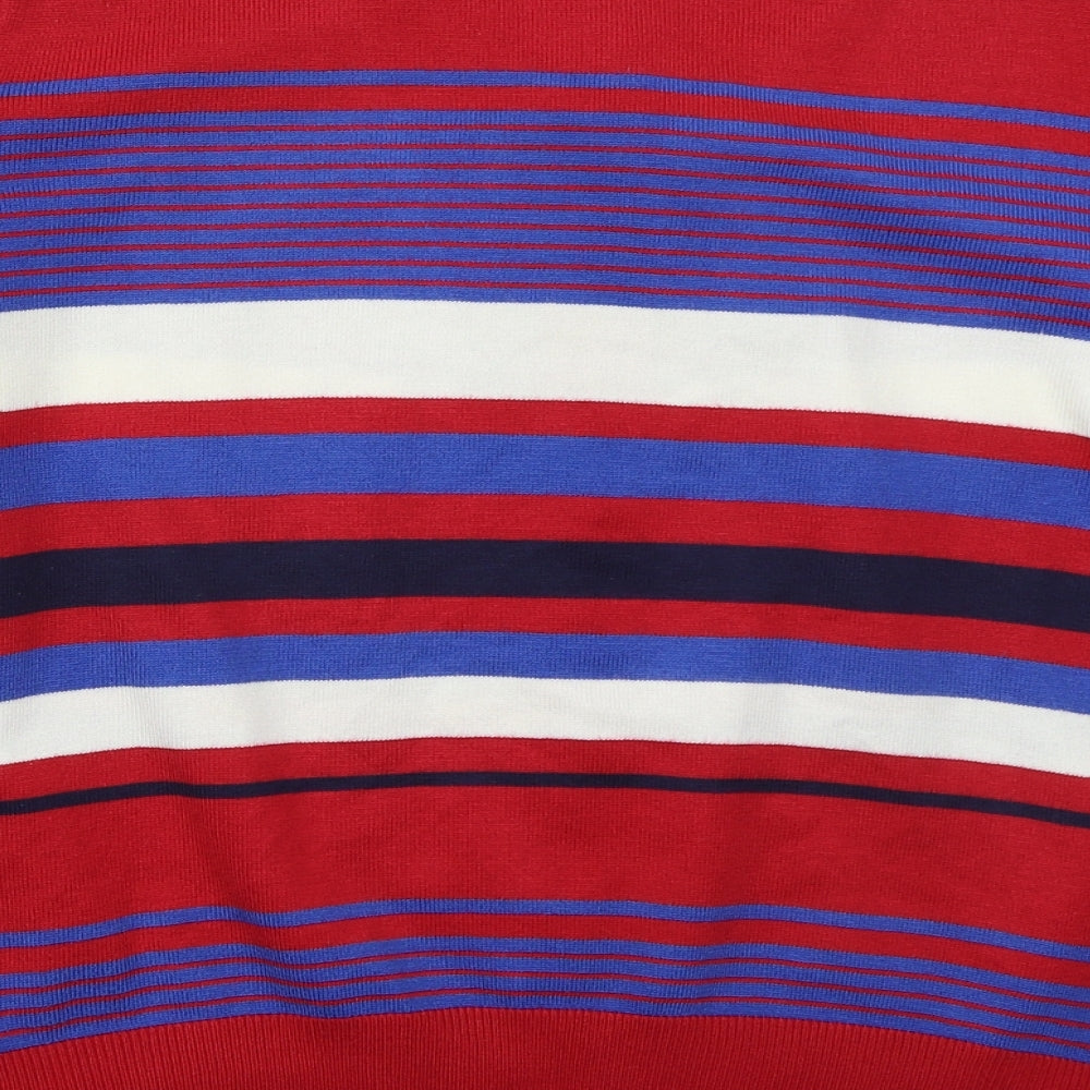 Mystify Womens Red Round Neck Striped Acrylic Cardigan Jumper Size L   - Blue
