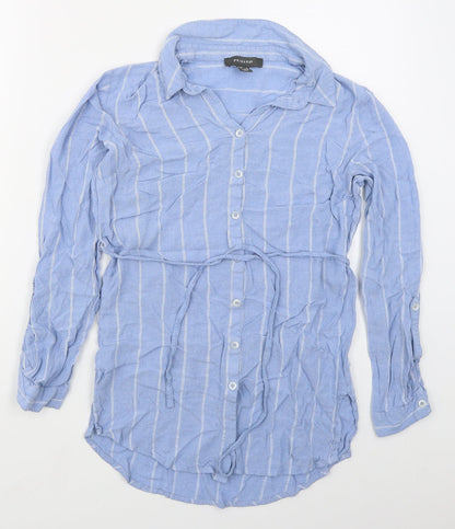 Primark Womens Blue Striped Viscose Basic Button-Up Size 10 Collared