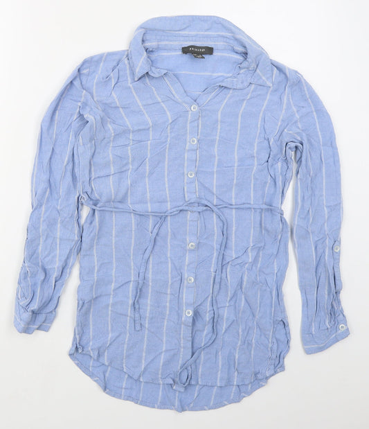 Primark Womens Blue Striped Viscose Basic Button-Up Size 10 Collared