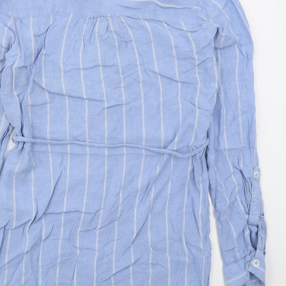 Primark Womens Blue Striped Viscose Basic Button-Up Size 10 Collared