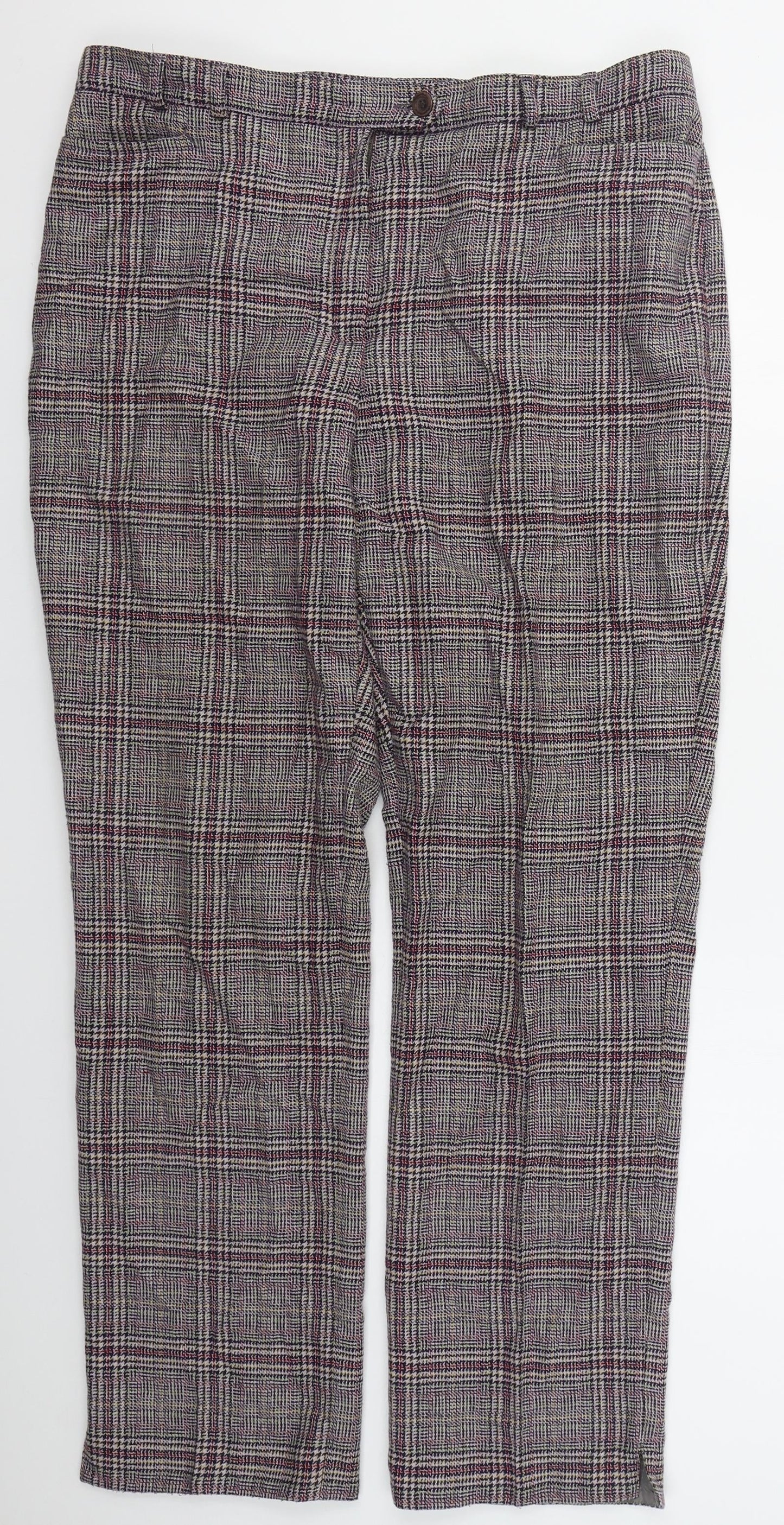 Peter Hahm Womens Purple Check Wool Trousers  Size 36 in L30 in Regular Button