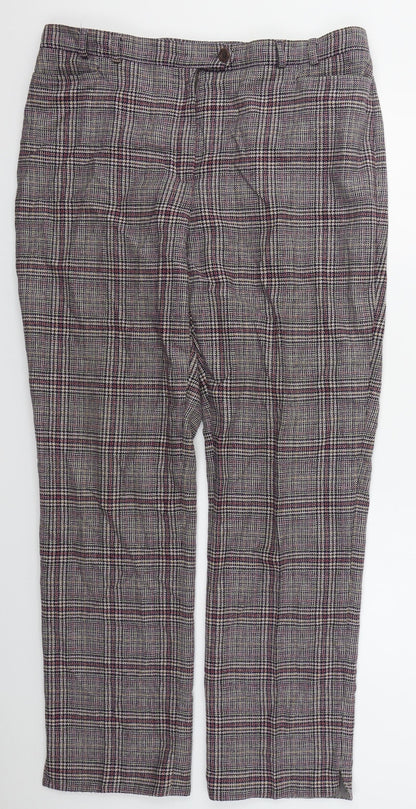 Peter Hahm Womens Purple Check Wool Trousers  Size 36 in L30 in Regular Button