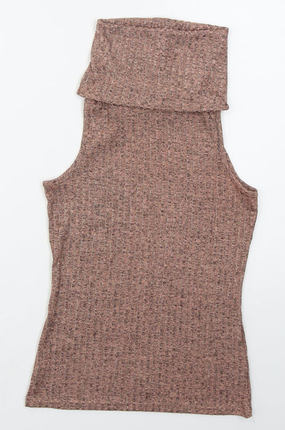 Boohoo Womens Pink  Polyester Basic Tank Size 8 Roll Neck