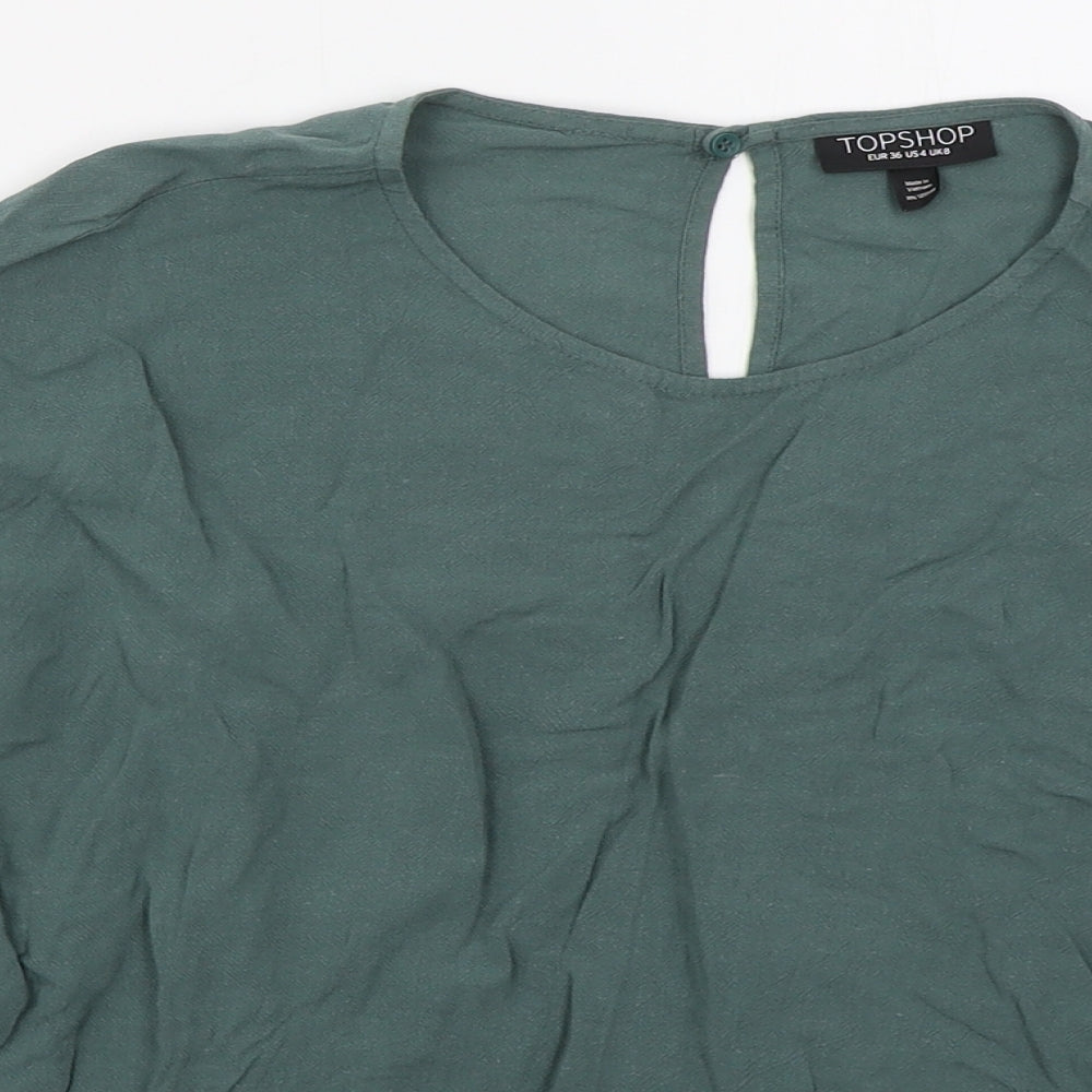 Womens UK Size 8 Topshop Green Basic Blouse