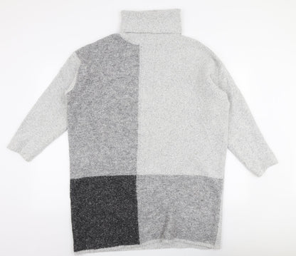 Primark Womens Grey High Neck Striped Polyester Pullover Jumper Size M