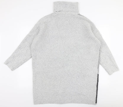 Primark Womens Grey High Neck Striped Polyester Pullover Jumper Size M