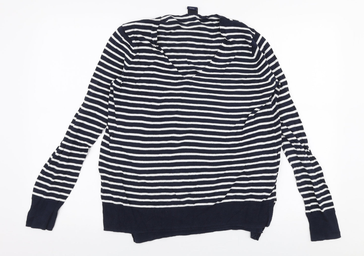 Gap Womens Blue V-Neck Striped 100% Cotton Pullover Jumper Size M