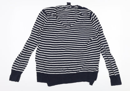 Gap Womens Blue V-Neck Striped 100% Cotton Pullover Jumper Size M