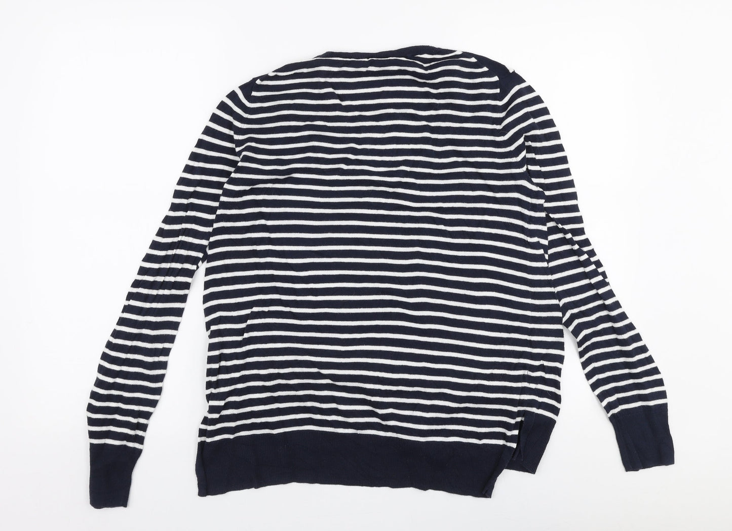 Gap Womens Blue V-Neck Striped 100% Cotton Pullover Jumper Size M