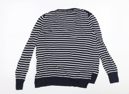 Gap Womens Blue V-Neck Striped 100% Cotton Pullover Jumper Size M