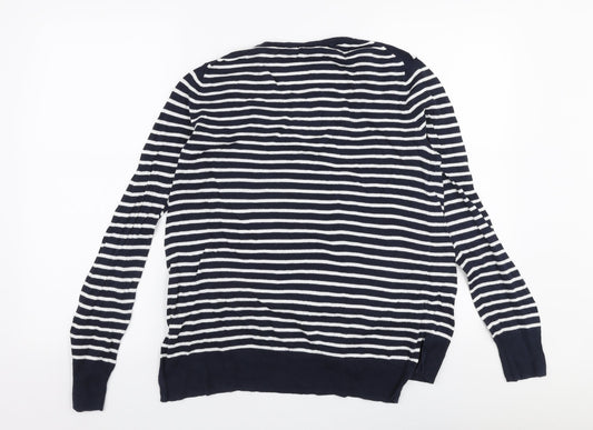 Gap Womens Blue V-Neck Striped 100% Cotton Pullover Jumper Size M