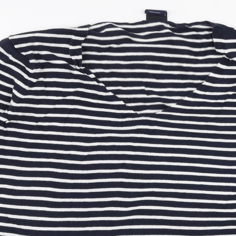 Gap Womens Blue V-Neck Striped 100% Cotton Pullover Jumper Size M