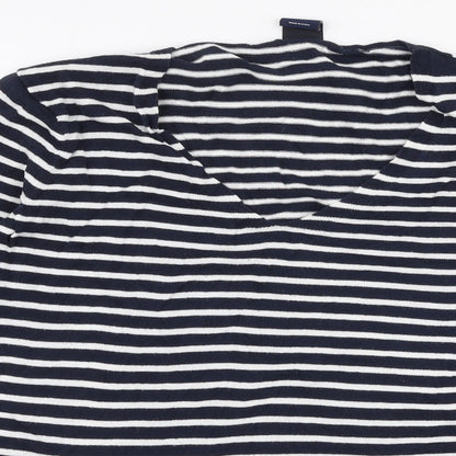 Gap Womens Blue V-Neck Striped 100% Cotton Pullover Jumper Size M