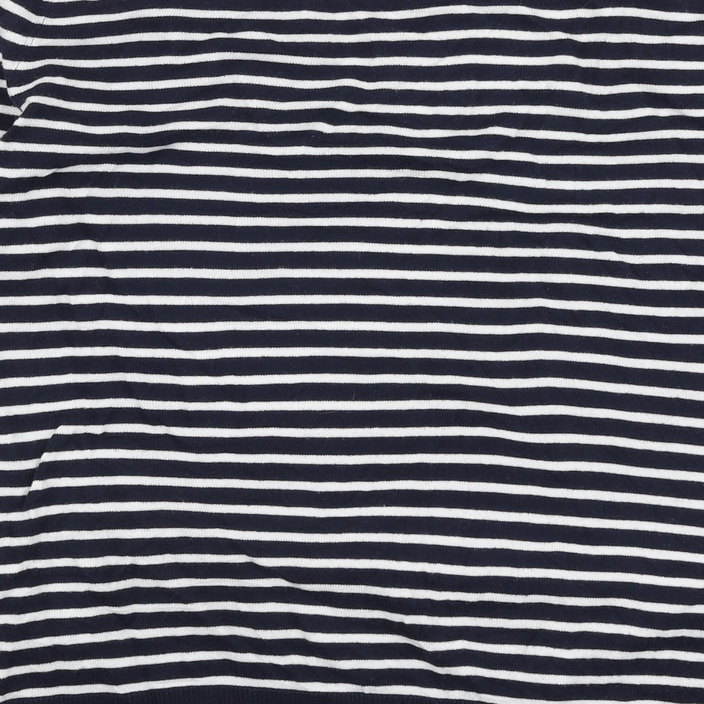 Gap Womens Blue V-Neck Striped 100% Cotton Pullover Jumper Size M