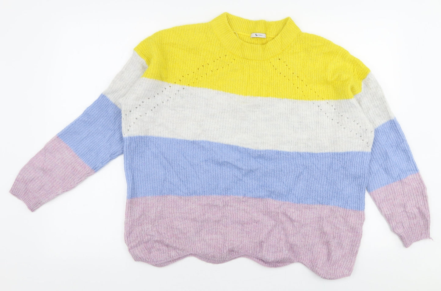 TU Womens Multicoloured High Neck Striped Acrylic Pullover Jumper Size 14