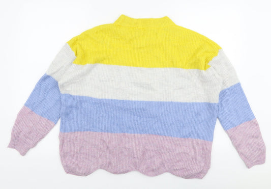 TU Womens Multicoloured High Neck Striped Acrylic Pullover Jumper Size 14
