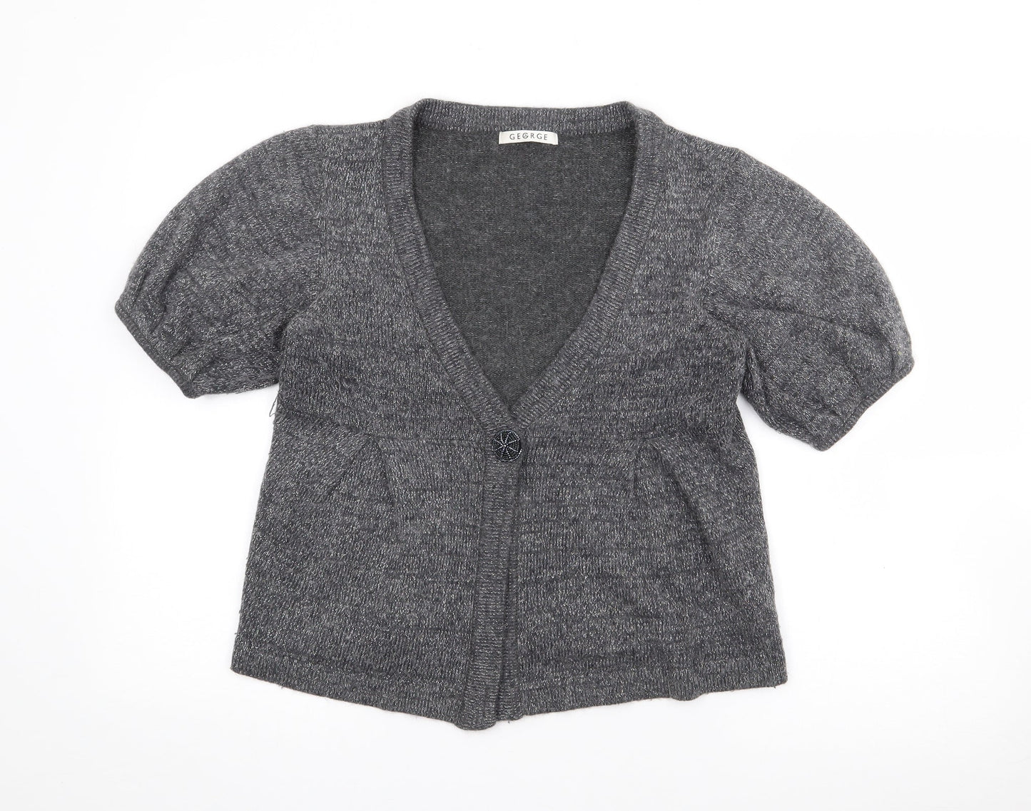 George Womens Grey V-Neck  Acrylic Cardigan Jumper Size 14