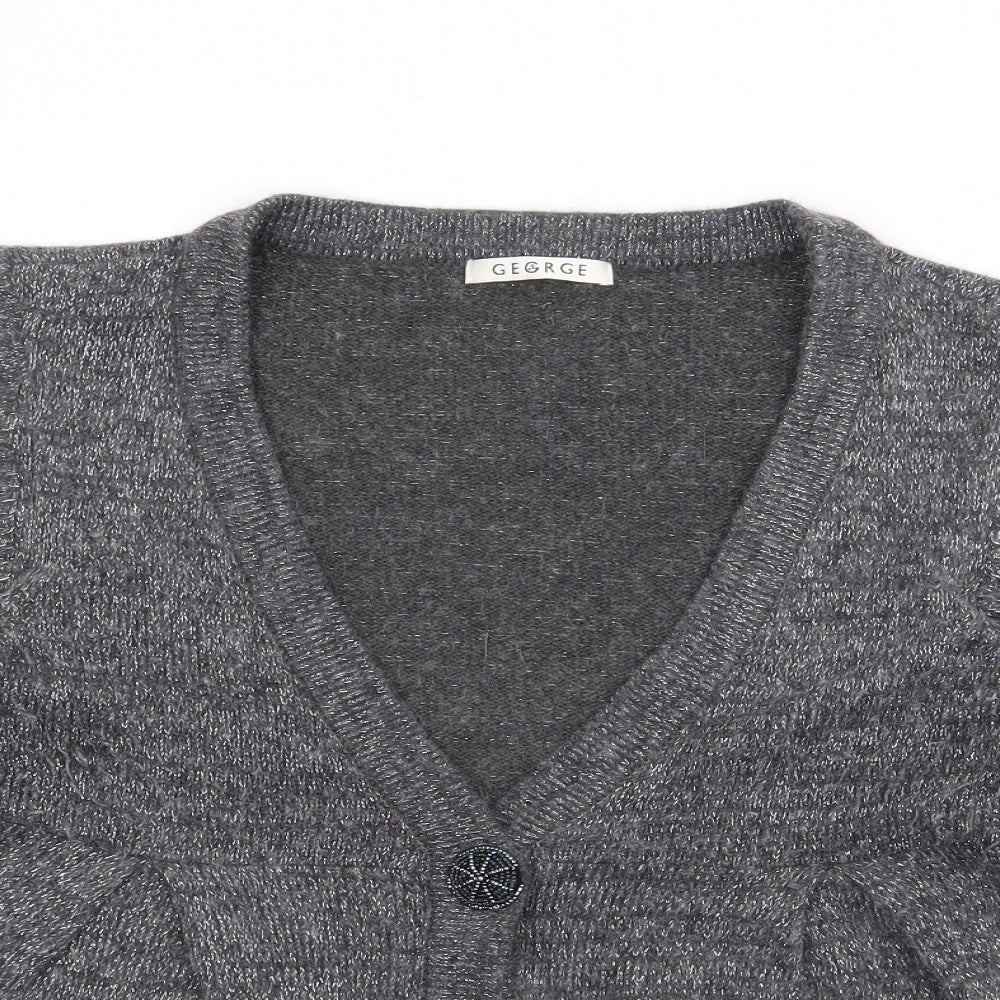 George Womens Grey V-Neck  Acrylic Cardigan Jumper Size 14