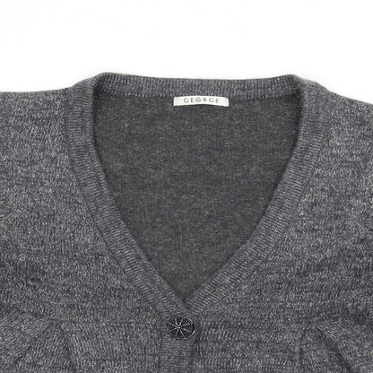 George Womens Grey V-Neck  Acrylic Cardigan Jumper Size 14