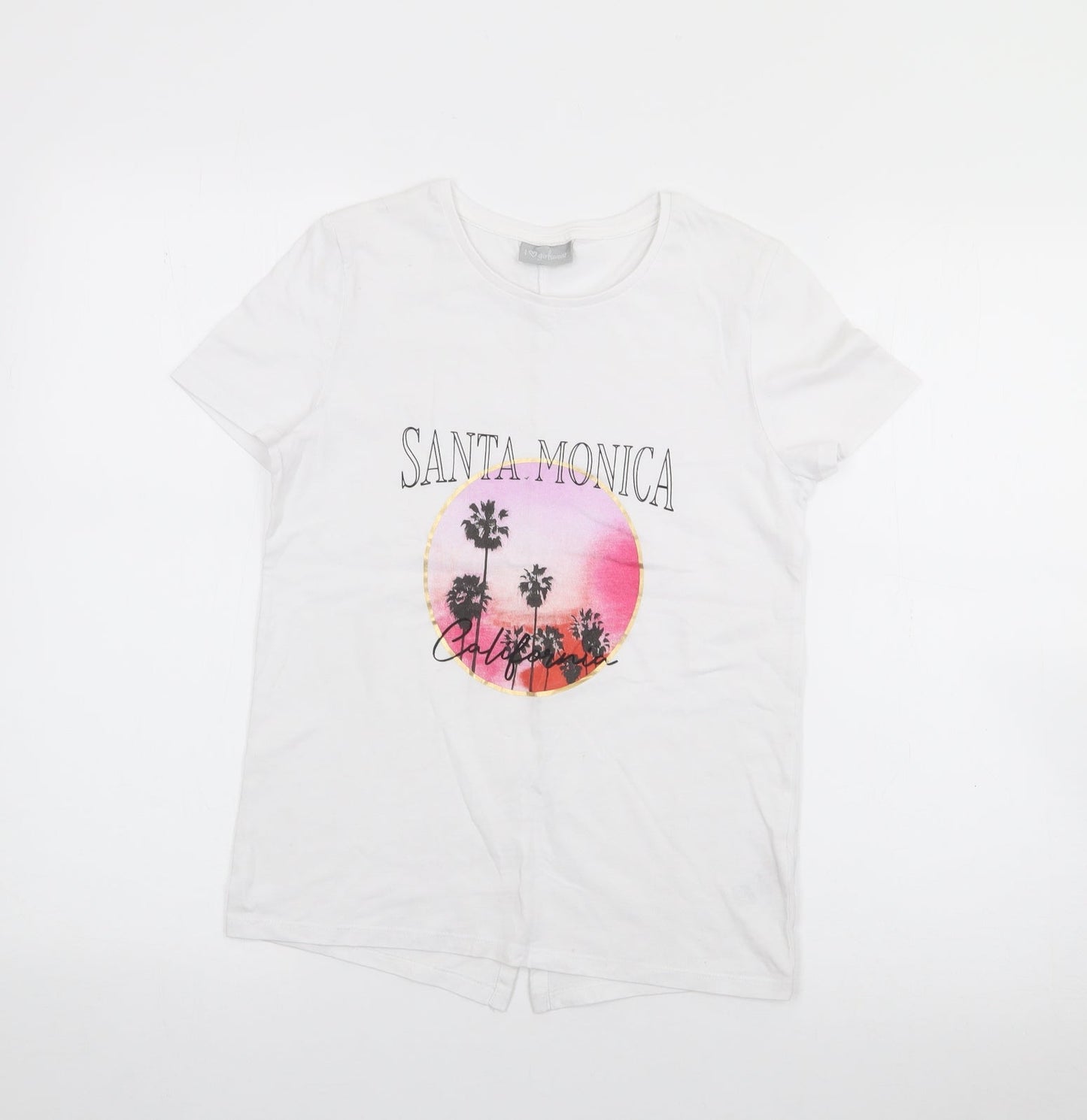 Matalan Girls White  Cotton Basic T-Shirt Size 11 Years Crew Neck  - Santa Monica