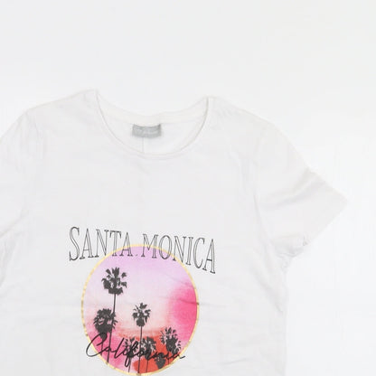 Matalan Girls White  Cotton Basic T-Shirt Size 11 Years Crew Neck  - Santa Monica
