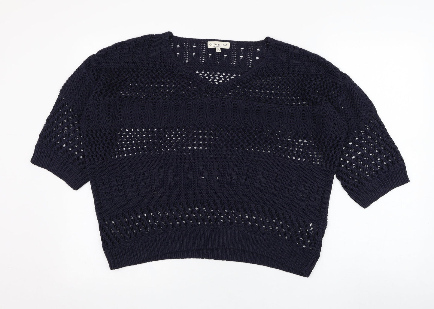 F&F Womens Blue V-Neck  Acrylic Pullover Jumper Size 12