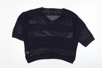 F&F Womens Blue V-Neck  Acrylic Pullover Jumper Size 12