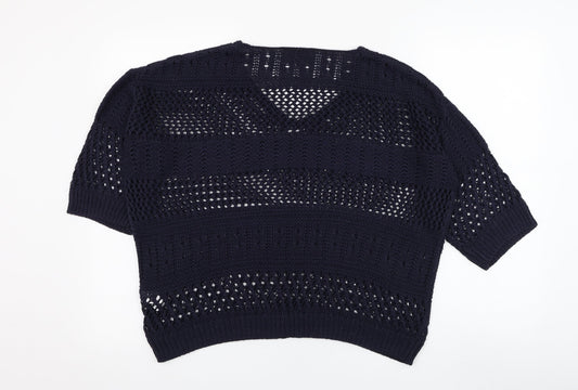 F&F Womens Blue V-Neck  Acrylic Pullover Jumper Size 12