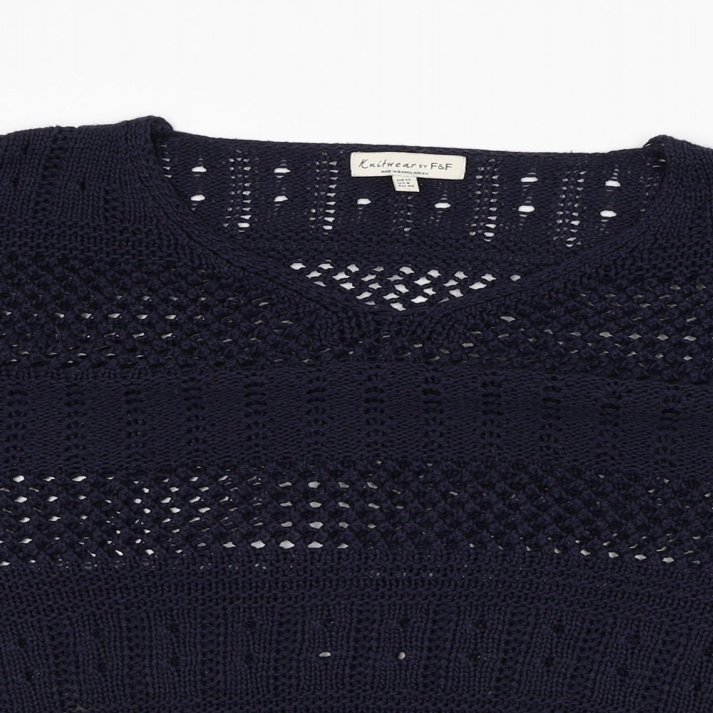 F&F Womens Blue V-Neck  Acrylic Pullover Jumper Size 12